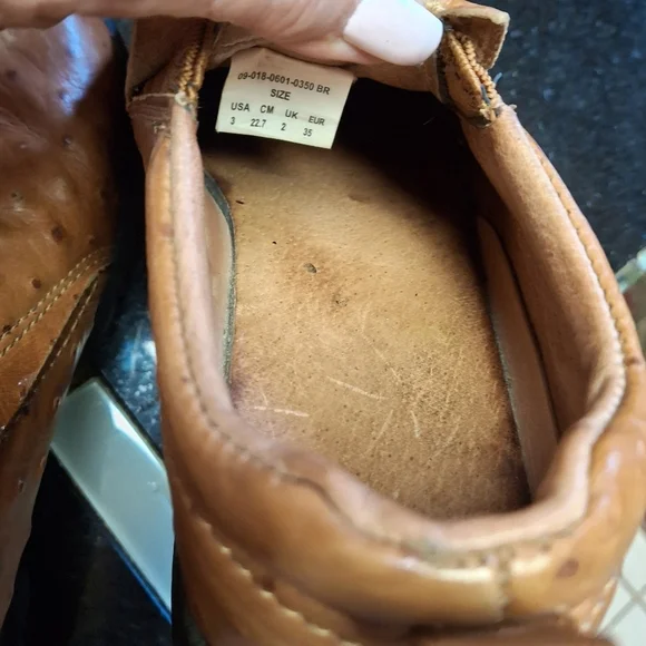 Roper Performance Faux Ostrich Leather Brown Slip-on Shoes Youth Kids Size 3 - Picture 14 of 16